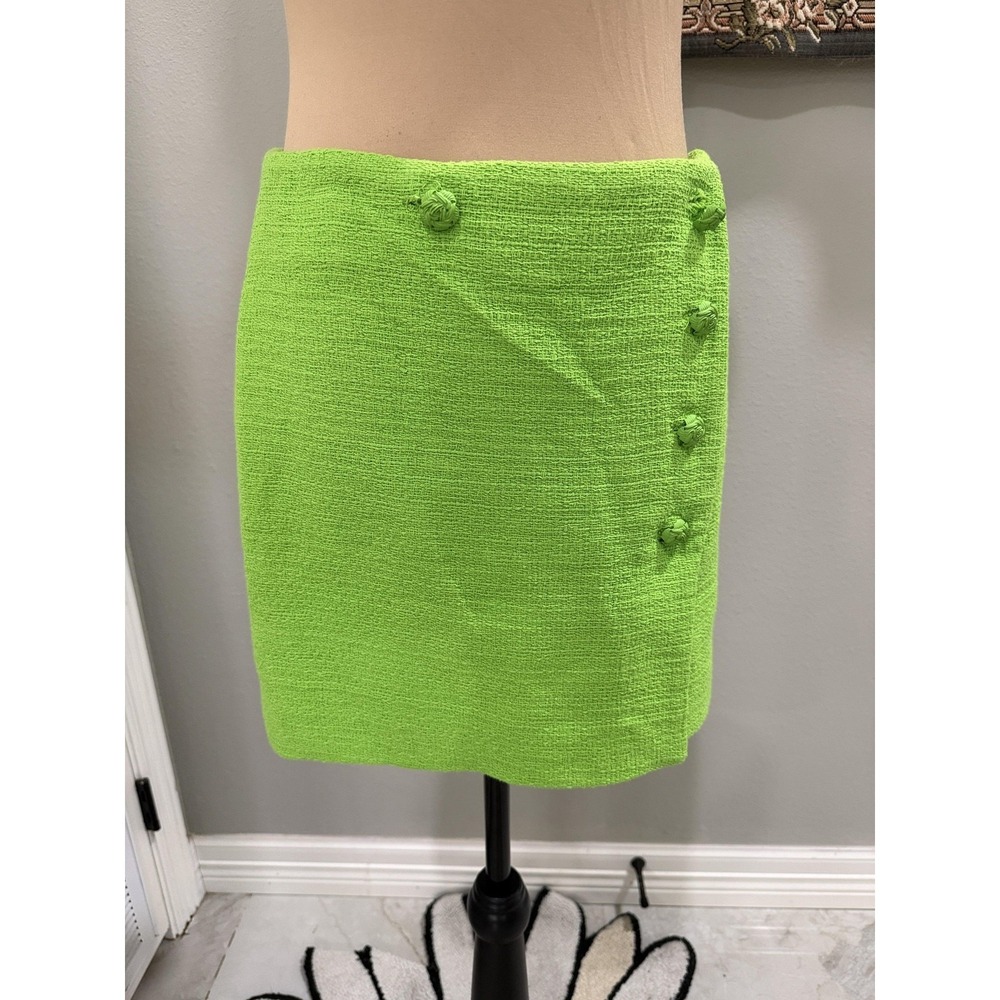Zara Skirt Womens Small Green Tweed Wrap Button Front Mini High Waist Lined
